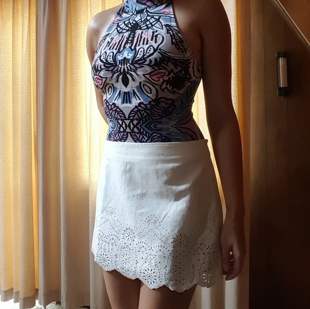 Faux Suede Laser Cut Mini Skirt